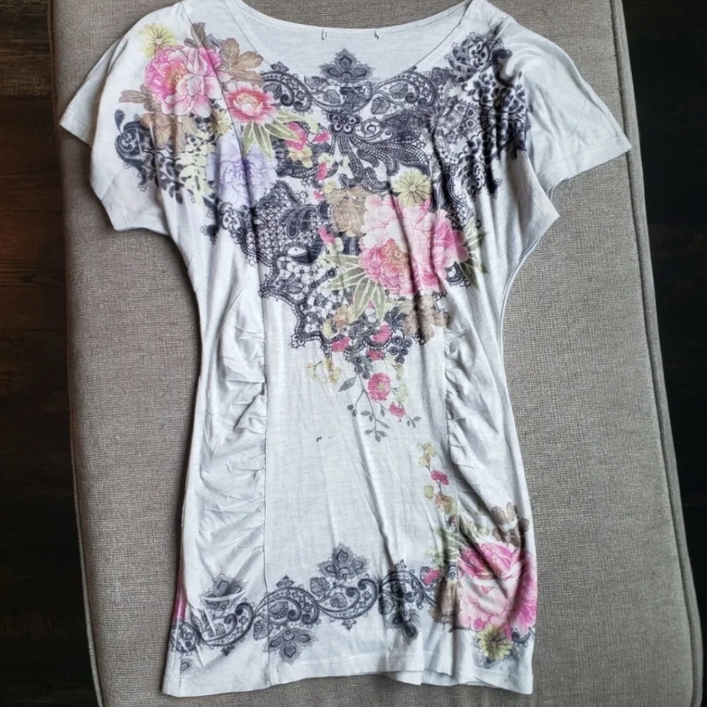 Grey Shirt with Pink Florals size M